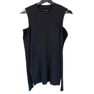 All Saints Ellion Cutout Cold Shoulder Rib Sweater Dark Heather Grey 6 Minimal